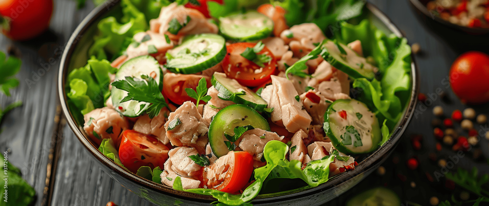 Fresh Chicken Salad With Cucumber Tomato And Lettuce Fresh Chicken Salad With Cucumber Tomato And Lettuce