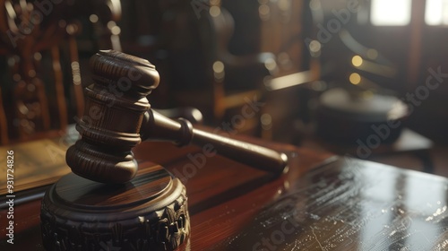 Wallpaper Mural Gavel on a Wooden Table in a Courtroom Torontodigital.ca