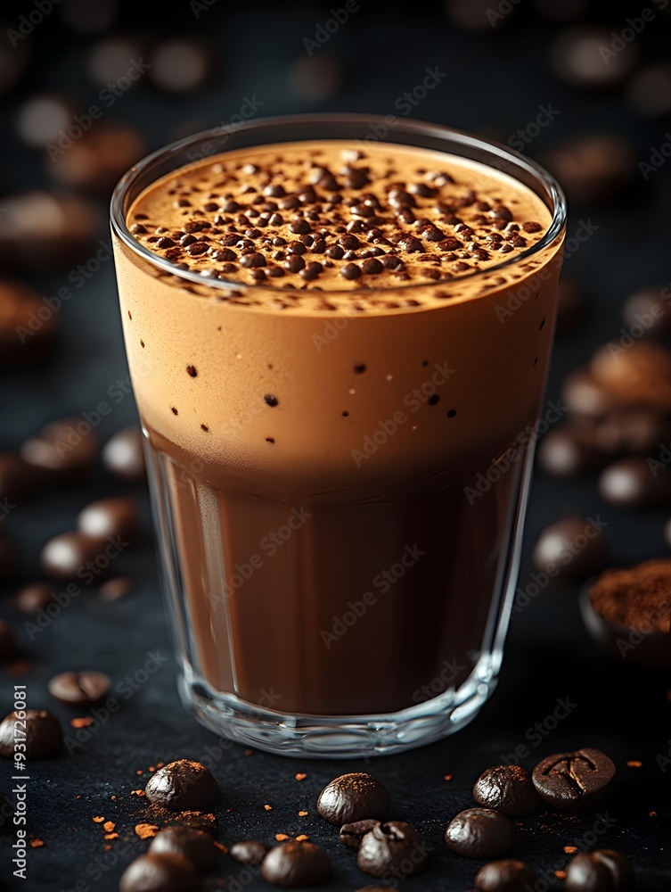 Luxurious Mocha Drink in a Glass with Velvety Froth and Decadent Chocolate Accents Luxurious Mocha Drink in a Glass with Velvety Froth and Decadent Chocolate Accents