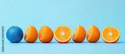 Row of orange cut tangerine...
