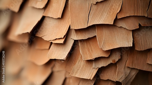 Shagbark hickory bark texture, detailed view of peeling strips and rough surface, highlighting the tree's unique and natural ruggedness photo