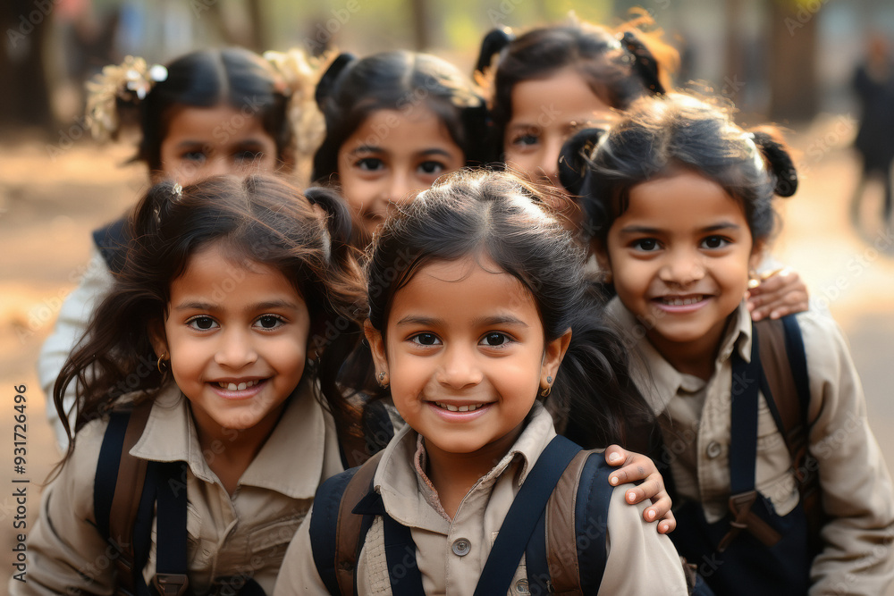 happy school children standing together happy school children standing together