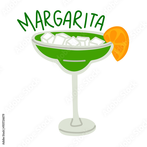 Wallpaper Mural Margarita cocktail in a glass with a slice of lemon, an alcoholic drink, hand-drawn, with ice cubes and salt. Vector flat bright illustration. Mexican refreshing green drink. Bright with a name Torontodigital.ca