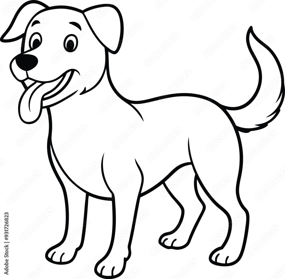 Fototapeta premium Delightful black and white dog illustration for children to color, bringing a cute puppy to life. 