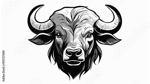 Buffalo Head Sketch Style - Animal Face Portrait Mammal 
