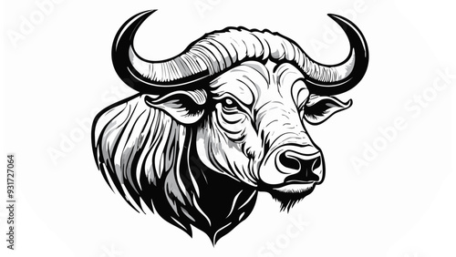 Buffalo Head Sketch Style - Animal Face Portrait Mammal 
