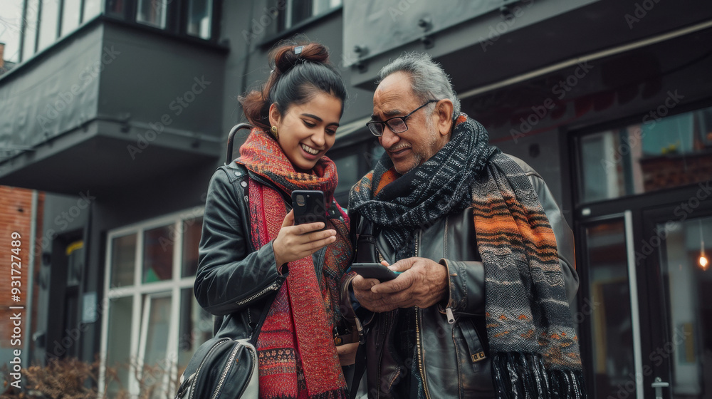 indian father and daughter using mobile together indian father and daughter using mobile together