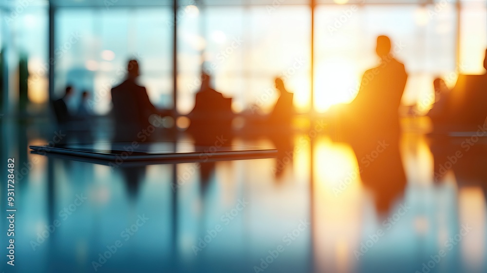 Blurred Background of a Business Conference with Table and Digital Tablet. AI generated illustration Blurred Background of a Business Conference with Table and Digital Tablet. AI generated illustration