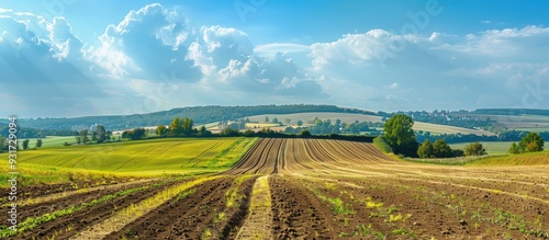 Rural scenery featuring far...