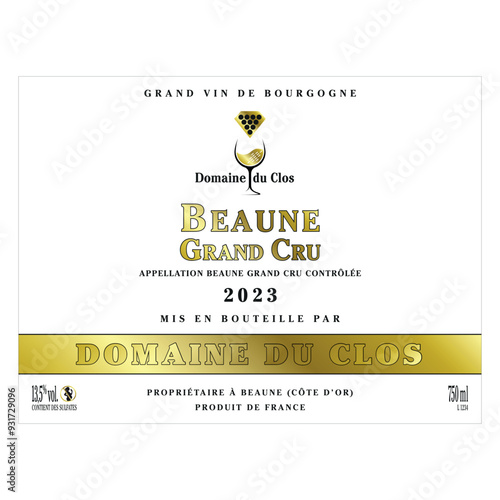 Etiquette luxueuse Vin de Bourgogne avec typo