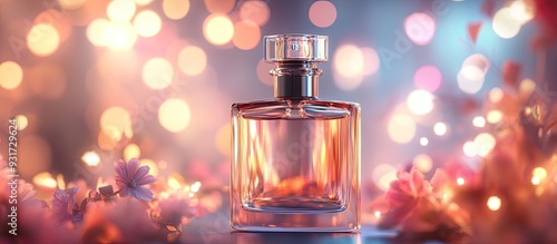 Beautiful clear bottle of perfume with a blurred background. with copy space image. Place for adding text or design