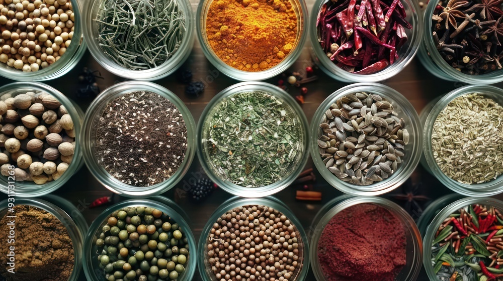 Assortment of Spices in Glass Jars Assortment of Spices in Glass Jars