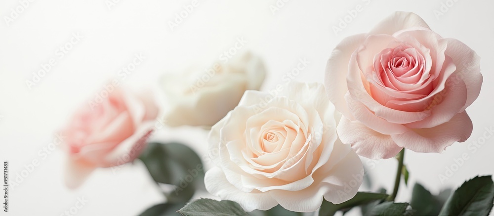 White and pink rose blooms. with copy space image. Place for adding text or design White and pink rose blooms. with copy space image. Place for adding text or design
