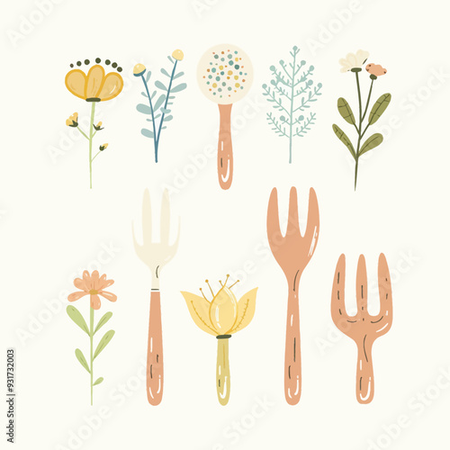 Vector Garden Fork simple and mini