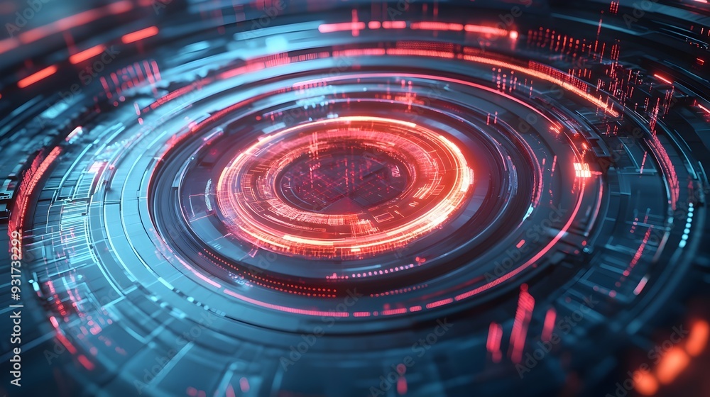 Futuristic Circular Digital Technology Abstract with Radiant Neon Lights and Motion Futuristic Circular Digital Technology Abstract with Radiant Neon Lights and Motion