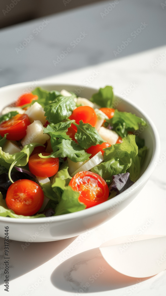Fresh Green Salad with Cherry Tomatoes and White Cheese Fresh Green Salad with Cherry Tomatoes and White Cheese