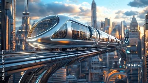 Wallpaper Mural The sleek monorail travels effortlessly above a bustling city, illuminated by the glowing skyline as dusk approaches Torontodigital.ca