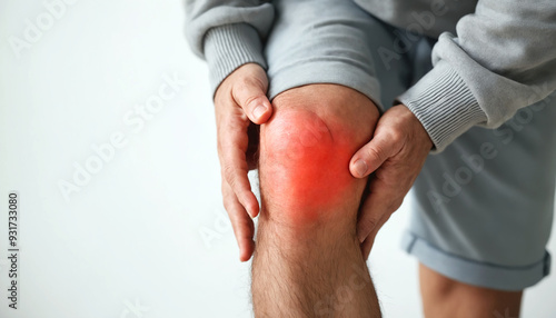 Man suffering from knee pain is holding his sore joint