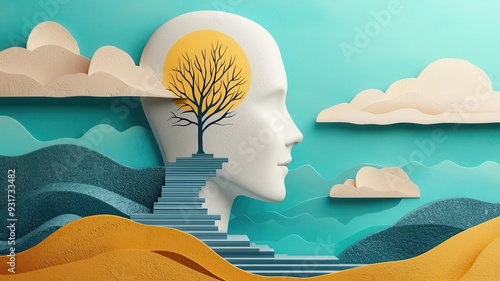 Growth mindset journey, breaking barriers with optimism, 3D illustration