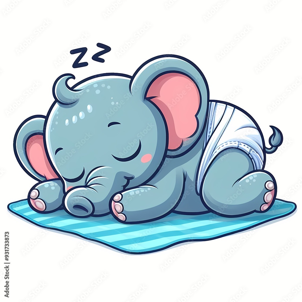 Naklejka premium Cute Elephant Baby Sleeping Cartoon Vector Icon Illustration