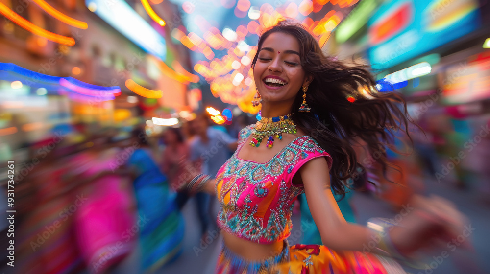 young indian woman dancing at city street young indian woman dancing at city street