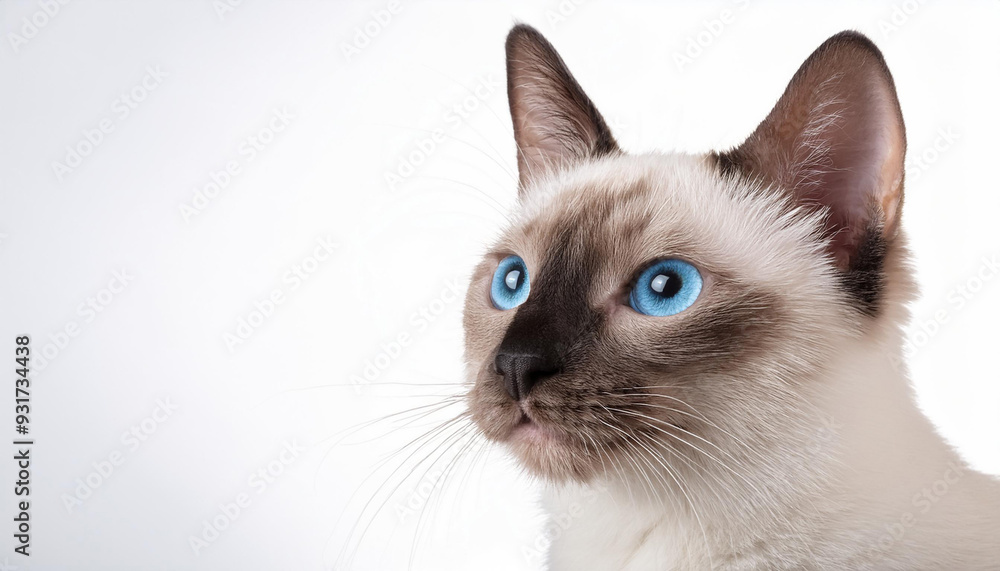 An isolated image of an elegant Siamese cat on a white background, with its sleek body and striking blue eyes, perfect for pet-themed content or feline-related projects. An isolated image of an elegant Siamese cat on a white background, with its sleek body and striking blue eyes, perfect for pet-themed content or feline-related projects.