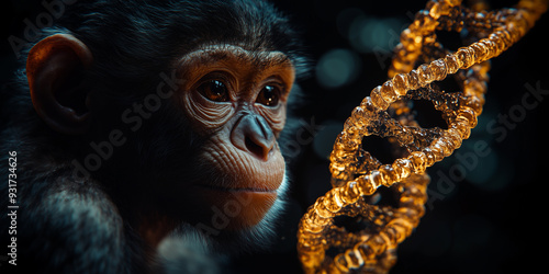 Genetic Contemplation: The Evolutionary Connection. Monkey and DNA. Evolution concept