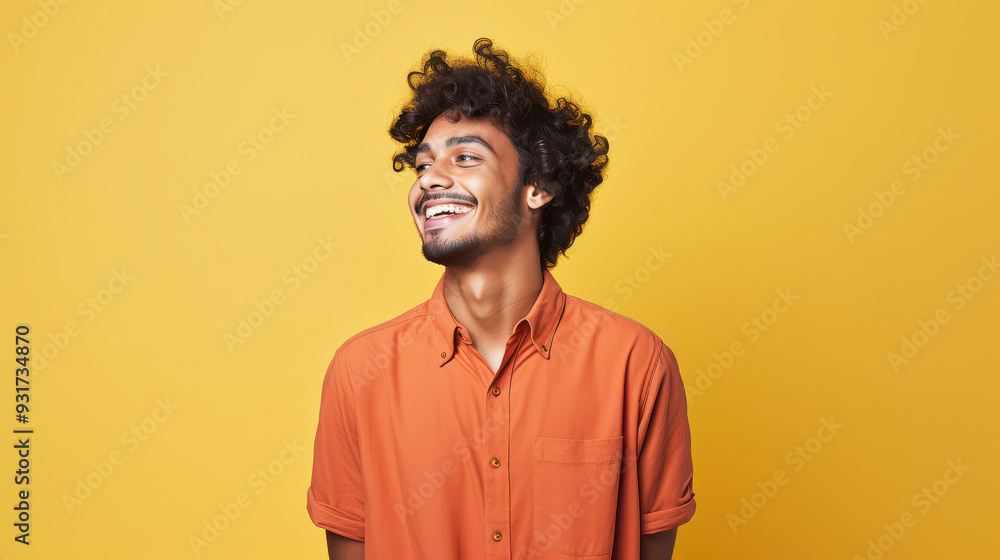 Young Indian man smiling and looking away Young Indian man smiling and looking away