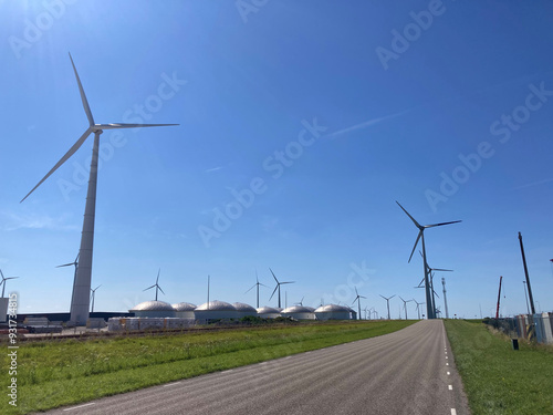 wind turbines farm near coast in the Netherlands