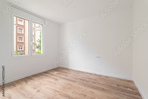 Wallpaper Mural Imagine a bright, modernstyle empty room with wooden flooring and large windows Torontodigital.ca