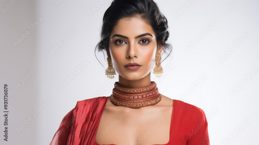 young indian woman standing on white background young indian woman standing on white background