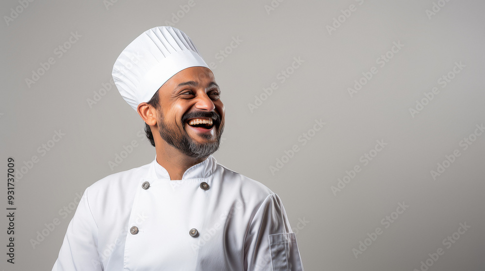 happy indian chef laughing on white background happy indian chef laughing on white background