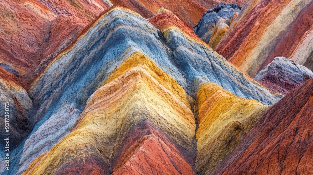 A close-up of the colorful strata in Zhangye National Geopark, highlighting the intricate patterns formed over millions of years. A close-up of the colorful strata in Zhangye National Geopark, highlighting the intricate patterns formed over millions of years.