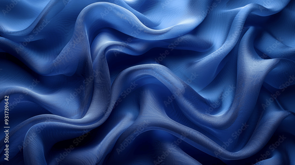 Obraz premium Close Up Of Blue Fabric With Smooth Wavy Folds And Translucent Texture