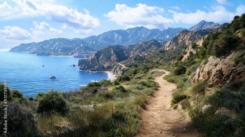 Scenic Coastal Pathway with Mountain Views Scenic Coastal Pathway with Mountain Views
