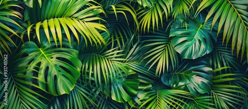 palm leaves on a colored ba...