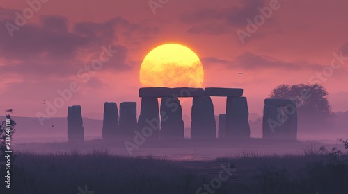 Wallpaper Mural A misty morning view of Stonehenge, with the ancient stones silhouetted against the rising sun. Torontodigital.ca
