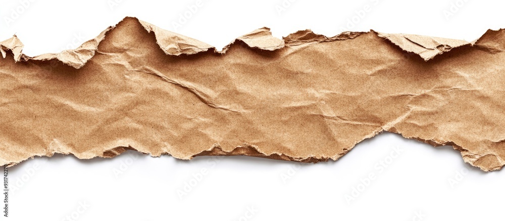 Old craft torn wrapping paper stripe piece isolated on a white background An aged brown kraft sheet with copyspace Old craft torn wrapping paper stripe piece isolated on a white background An aged brown kraft sheet with copyspace