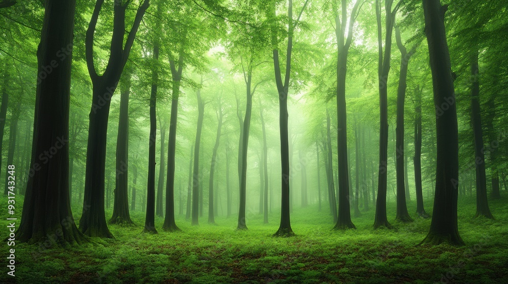 A forest filled with tall trees and grass in the middle, AI A forest filled with tall trees and grass in the middle, AI