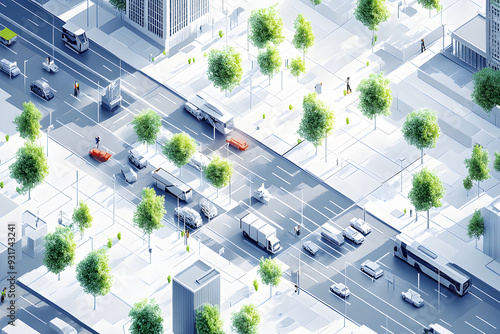 Isometrische Darstellung einer modernen Stadt mit Straßen und Gebäuden