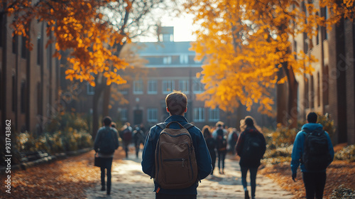 students carrying backpacks walking around the fall campus during back-to-school season, capturing the energy and excitement of the new academic year