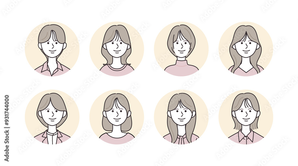 様々な女性のアイコンイラストセット 様々な女性のアイコンイラストセット