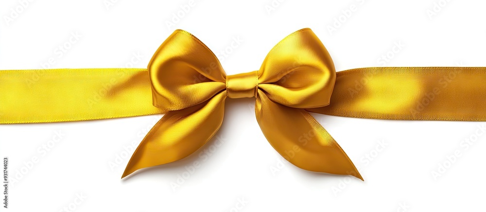 Yellow silk ribbon bow set against a white background. with copy space image. Place for adding text or design Yellow silk ribbon bow set against a white background. with copy space image. Place for adding text or design
