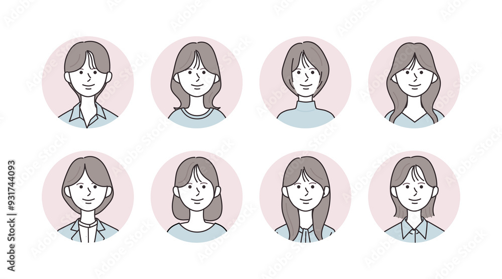 様々な女性のアイコンイラストセット 様々な女性のアイコンイラストセット