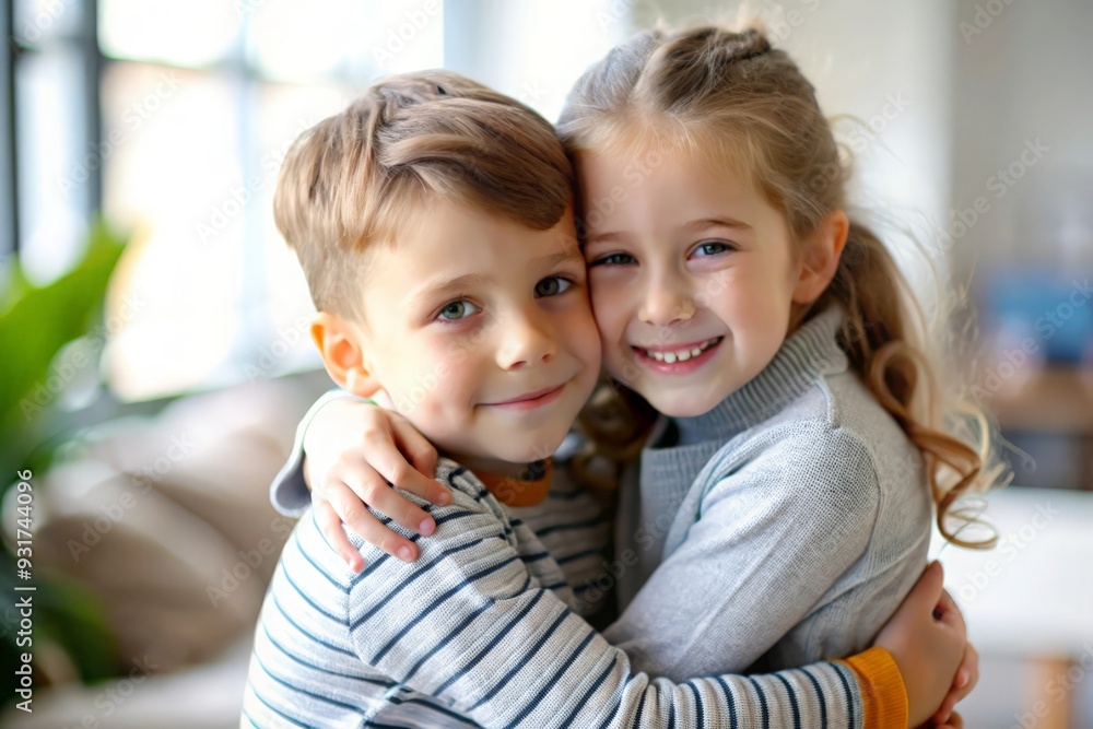 Sibling Hugging Portrait - Two siblings hugging each other affectionately, showcasing a bond of love.
Sibling Hugging Portrait - Two siblings hugging each other affectionately, showcasing a bond of love.