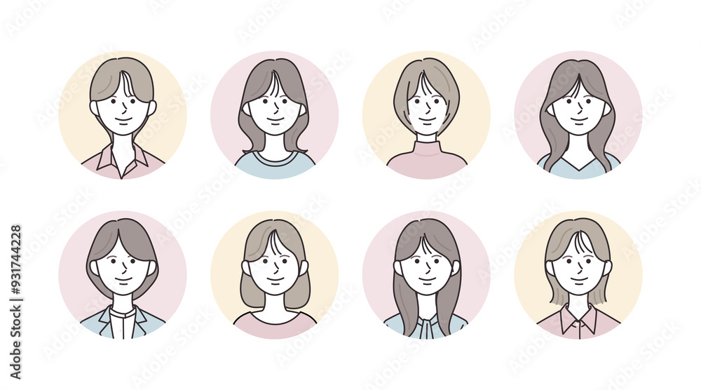様々な女性のアイコンイラストセット 様々な女性のアイコンイラストセット