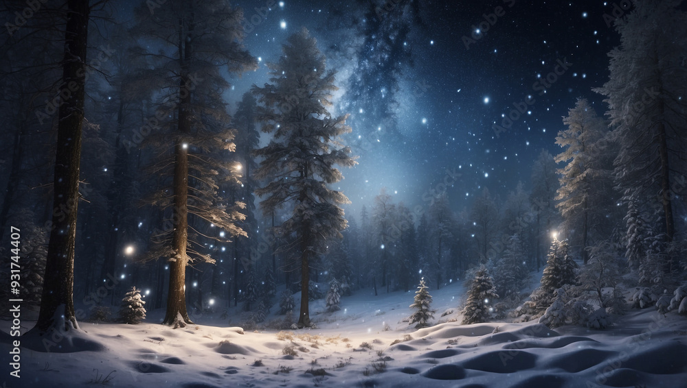 Fototapeta premium winter forest in the night