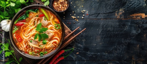 Noodle soup featuring veget...