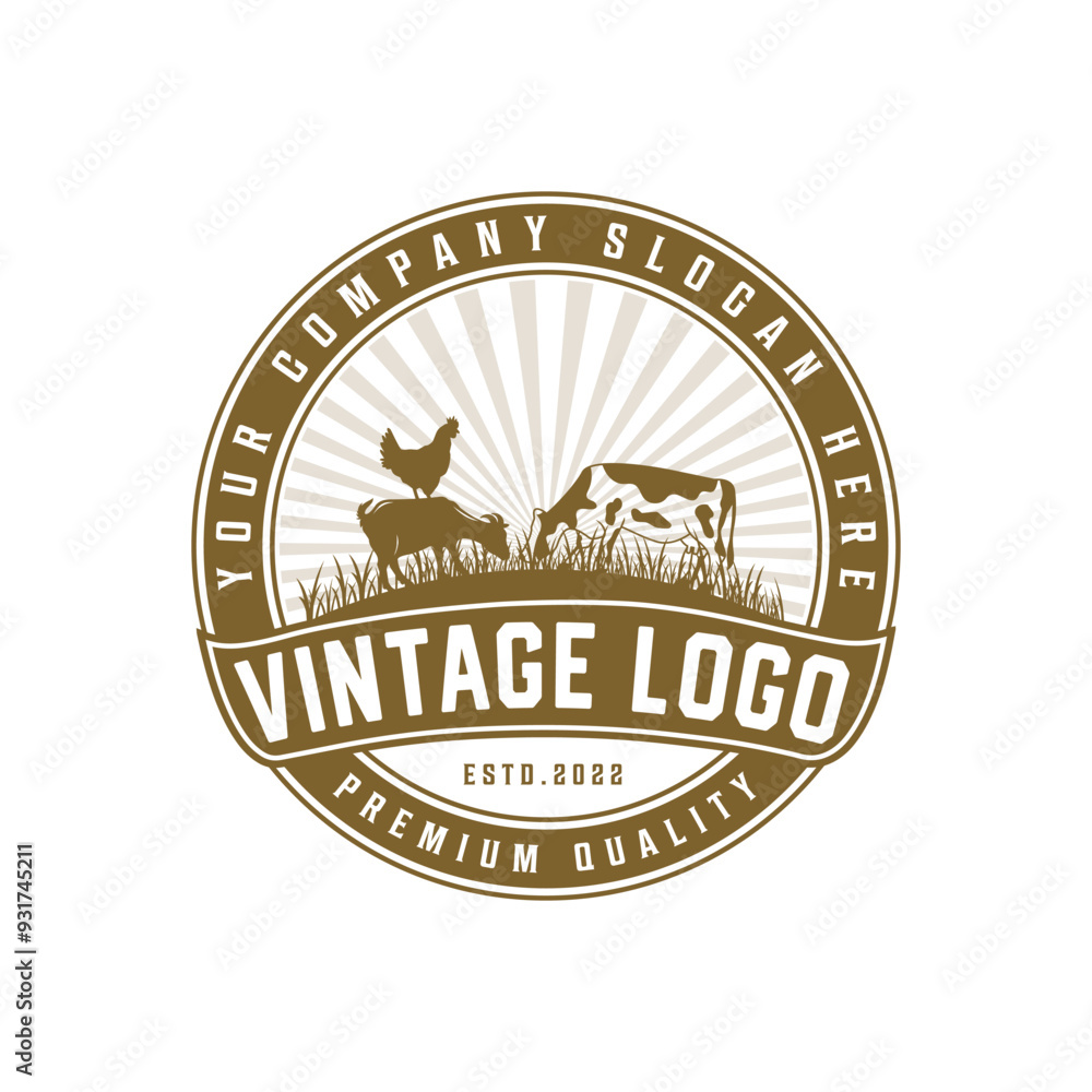 Obraz premium Vintage cattle farm logo premium design