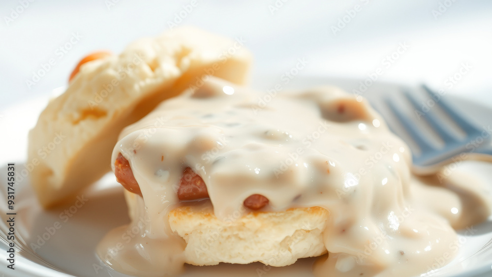 Close up of a Sausage Gravy Biscuit Close up of a Sausage Gravy Biscuit